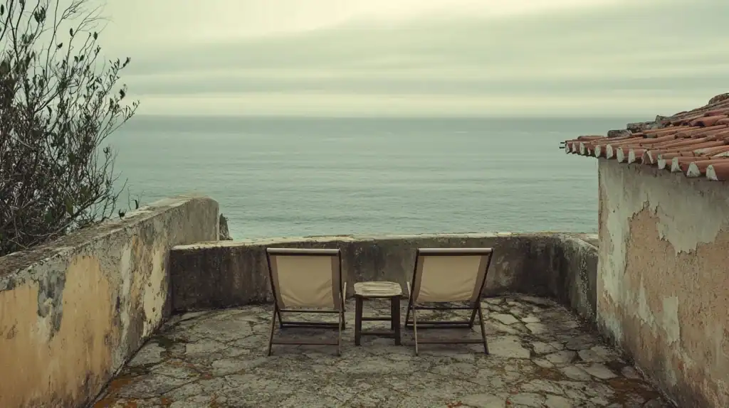 | Citizenship 360 Quiet Stone Terrace with Two Empty Chairs Overlooking the Atlantic Coast Near Lisbon