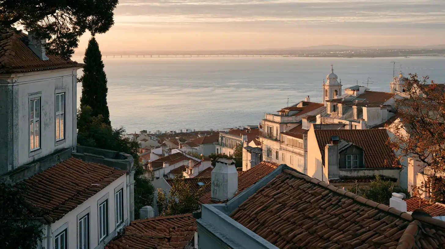 Lisbon rooftops above the Tagus in soft morning light