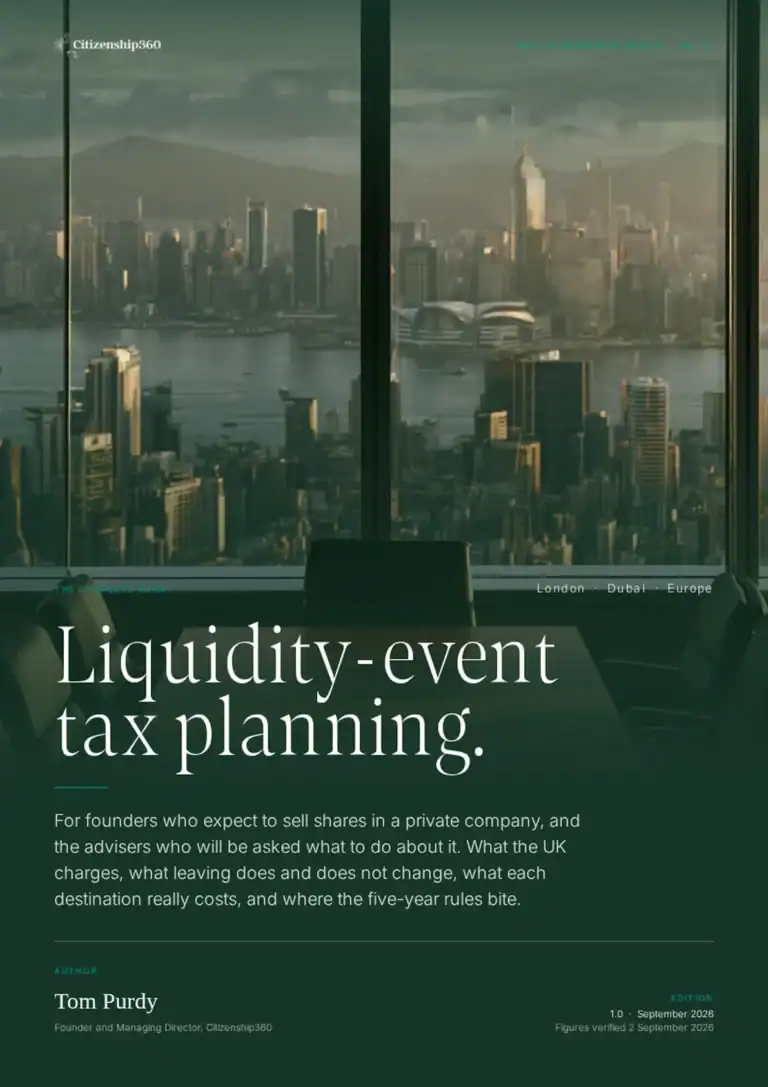 | Citizenship 360 Liquidity event Tax Planning for Founders the Complete Guide Citizenship360 Guide No 07 Cover