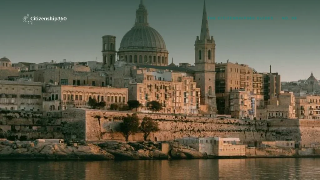 | Citizenship 360 Valletta Skyline Across the Grand Harbour from the Cover of the Citizenship360 Malta Guide