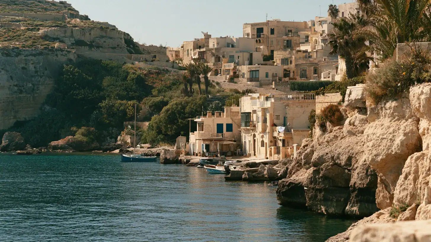| Citizenship 360 Terraced Limestone Buildings Above a Calm Maltese Harbour in Soft Morning Light